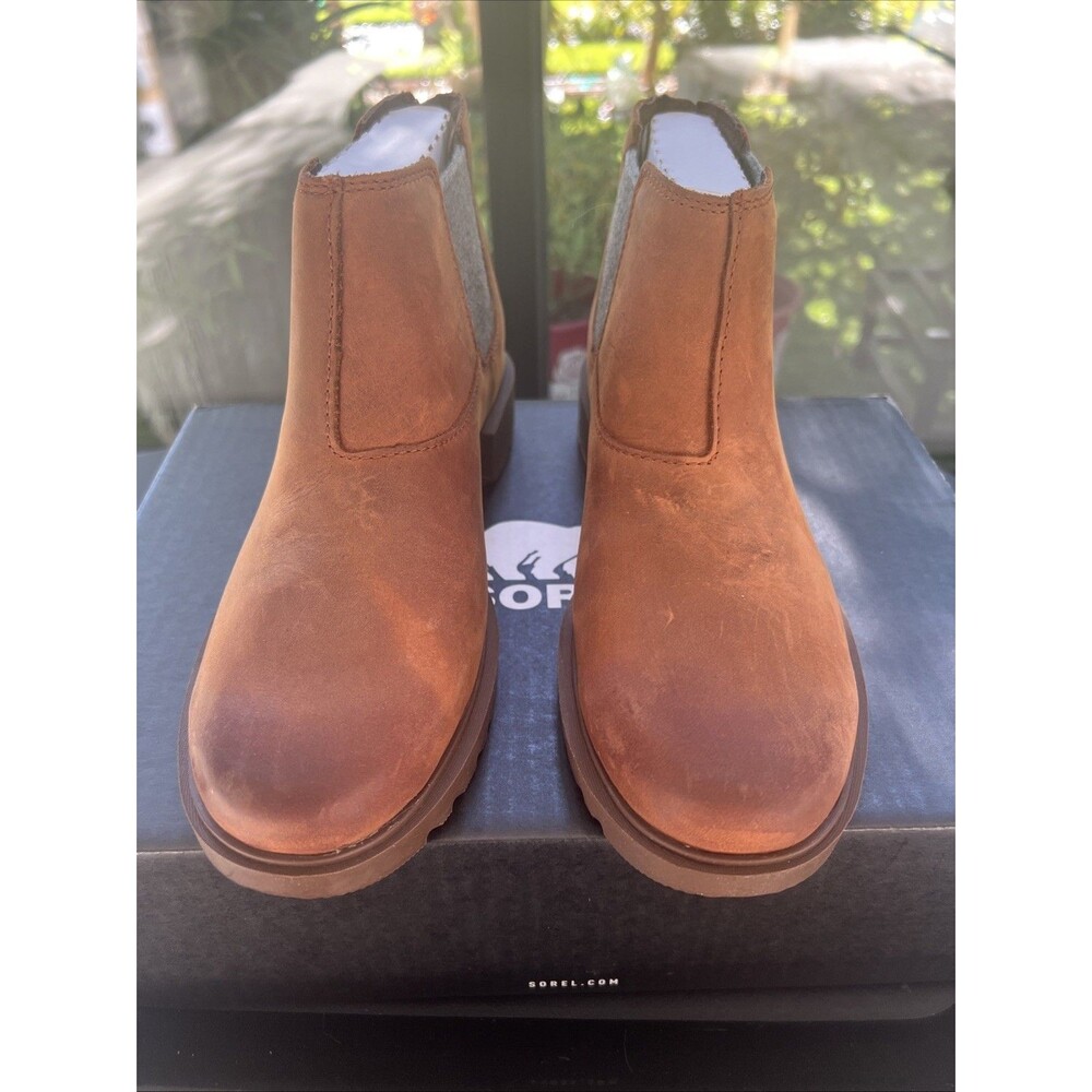 New Sorel Emelie II Chelsea Heel Zip Boots Size 6.5 Dark Amber Tobacco Women - Picture 2 of 7